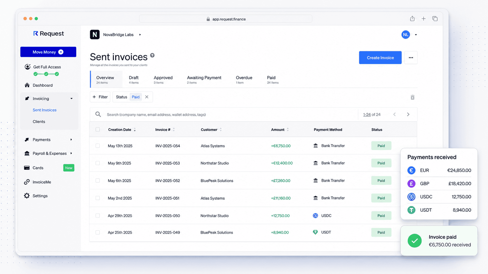 Invoice once. Get paid either way., Request Finance