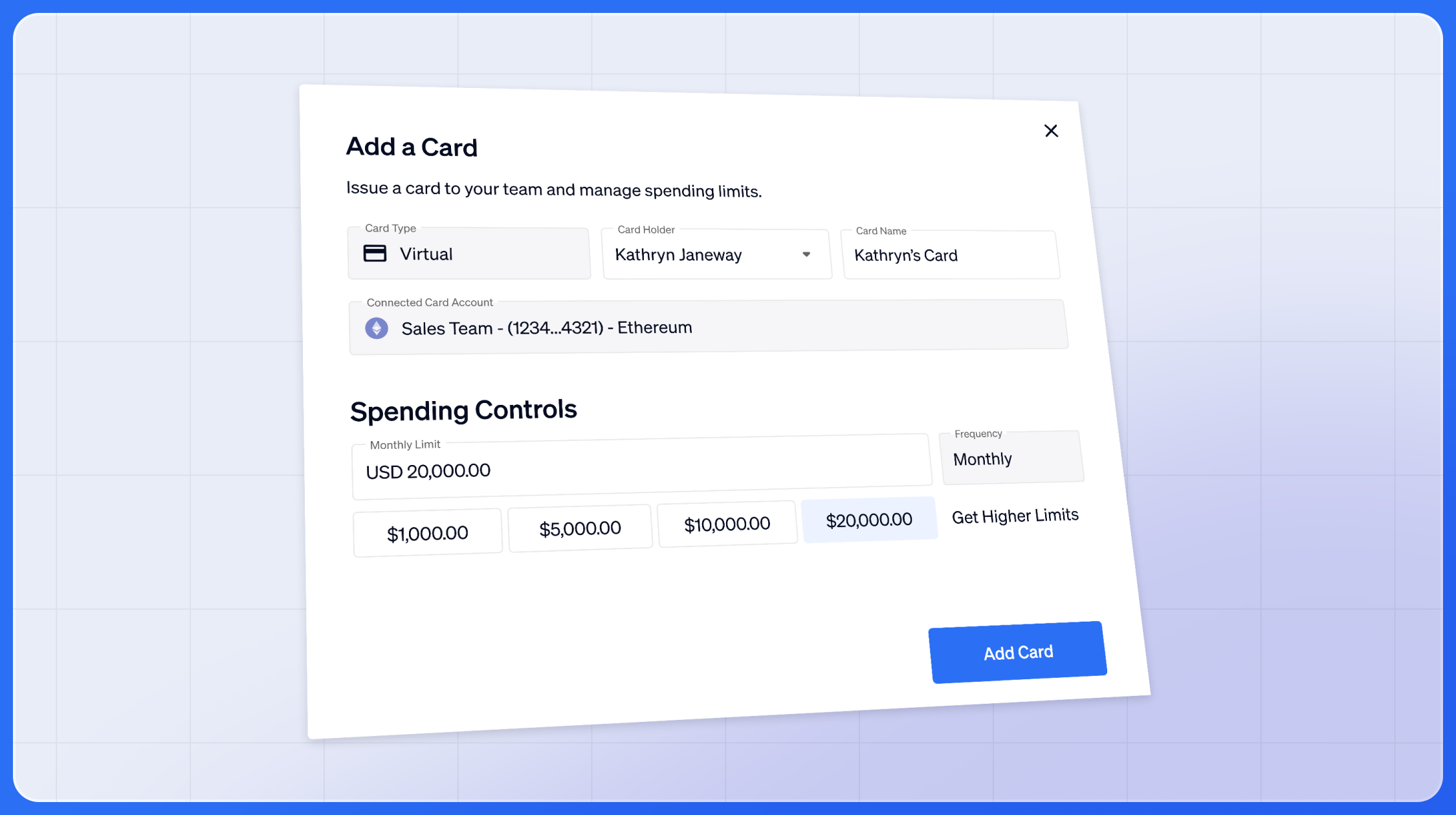 Issue and manage virtual Business Mastercards from the Cards section