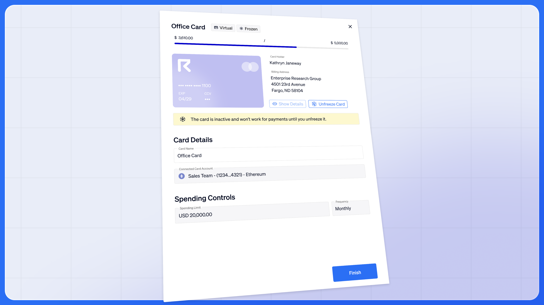 Limits, freeze, and secure card details