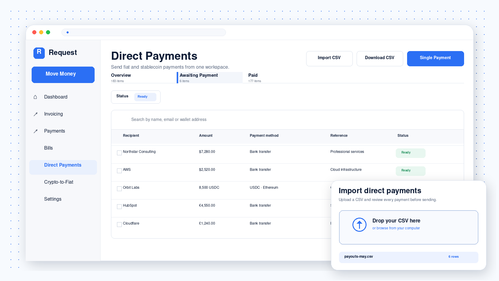 Direct payment being sent without an invoice